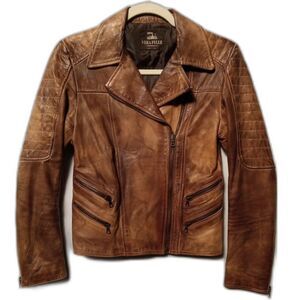 Vera Pelle Made in Italy Moto Brown Leather Biker Vintage Zippered Jacket XXS
